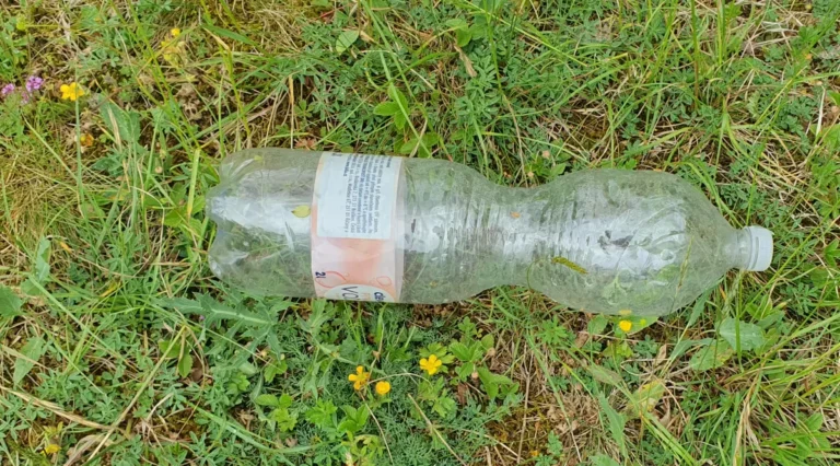 Jak omezit mikroplasty: Plastová lahev Clever leží na louce
