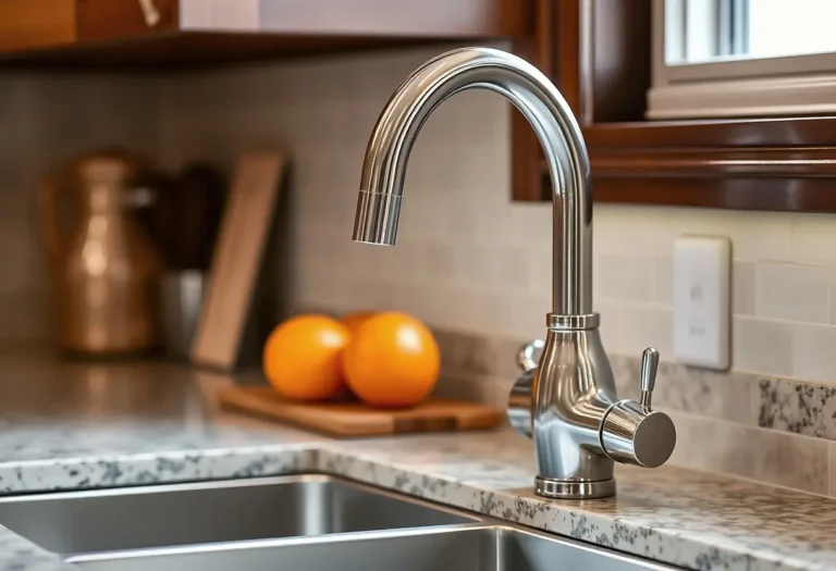 Kohoutek v pěkné kuchyni bez vody s pomeranči v pozad